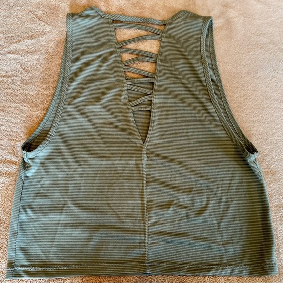 Marika Active Crop Top Tank - Olive Green Striped - Picture 2 of 11